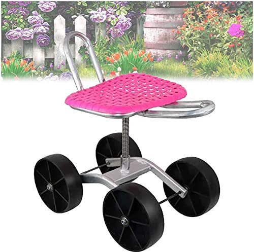 Taburete de jardín resistente con 4 ruedas de altura ajustable y giro de 360 grados para plantar malas hierbas y cuidado del césped.