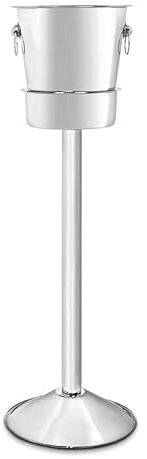 TIENDA EURASIA – Cubitera con Soporte | Cubo Metálico para Cubitos de Hielo con Asas | Acero Inoxidable | 25x25x78 cm | Plateado | Medida Adicional Cubitera 22x22x21 cm | Cubiteras para Botellas