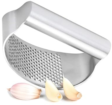 Hausleben Knoblauchpresse Edelstahl – Ergonomischer Knoblauchzerkleinerer für müheloses Pressen von Knoblauch & Ingwer | Rostfrei, leicht zu reinigen, kompakt & langlebig