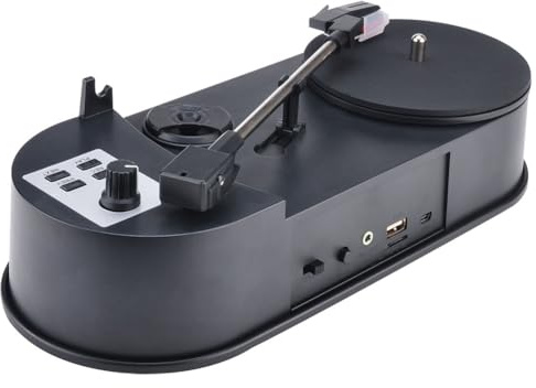 FPHADO Phonographe portable 33/45RPM Tourne-disque Convertisseur Enregistrer des disques vinyles sur carte TF MP3/USB Haut-parleur intégré