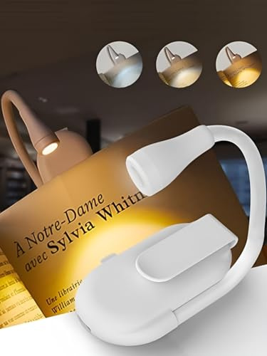 KARELLS Lampada da Lettura,Luce da Lettura LED,Luce per Lettura Libri a Letto,360° Flessibile Lampada per Leggere a Letto,Ricaricabile 3 Temperature di Colore,Bianco