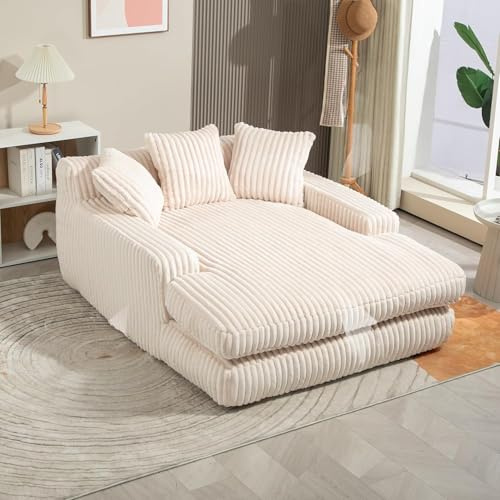HaoChrymec Sofá Cama Cloud de Terciopelo con 3 Cojines, Asiento Individual Confort Premium, Sillón Lounge, para Salón, Habitación y Oficina, Beige, 125x155x63cm