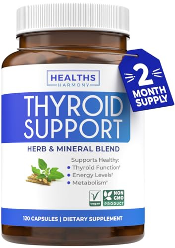 Thyroid Support with Iodine - 120 Capsules (Non-GMO) Improve Your Energy - Ashwagandha Root, Zinc, Selenium, Vitamin B12 Complex - Thyroid Health Supplement for Women and for Men - 60 Day Supply