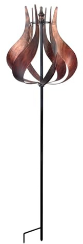Teamson Home Tulip Kinetic Metal Weather Resistant 360 Degrees Swivel Windmill Wind Spinner for Outdoor Patio Garden Backyard Decking Décor, 70 inch Height, Copper