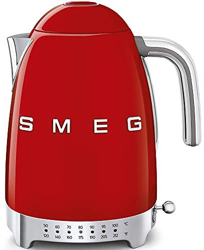 SMEG Variable Temperature Electric Kettle 1.7L (7 Cup), Stainless Steel Tea & Coffee Kettle, Fast Boil, Adjustable Temp 122°F–212°F, Keep Warm, Auto Shut-Off, 360° Base, Retro Style-Red