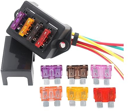 Gebildet 32V 40A 4 Vie Scatola Portafusibili Standard con Filo, 6.3mm Portafusibile a Lama, 2 Ingresso 4 Esportazione, Blocco con 10pcs Fusibili Lama Liberi, per Trike Marine Barca Auto