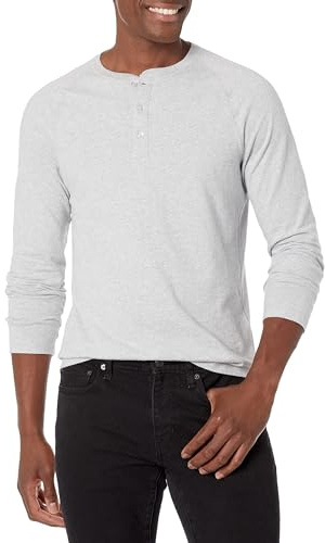 Amazon Essentials Men's Långärmad Henley-skjorta med smal passform, Ljusgrå ljung, M
