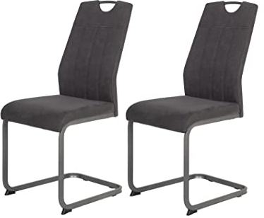 Hela Tische, 2er Set Esszimmerstuhl, Schwingstuhl CHRISTINA, Microfaser Vintage-Optik Anthrazit, Metallgestell Grau, Lehne mit Griff