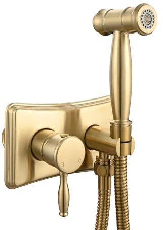 Tecmolog Doccetta Bidet Portatile per WC Acqua Calda e Fredda Idroscopino Kit Doccia Completo Oro, WS035JF