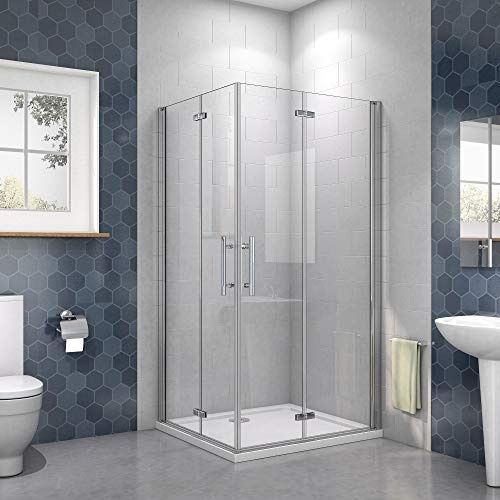 Doppia Porta Battente e Pieghevole 80x70 cm per Box Doccia Angolare Alto 195 cm in Vetro Temperato Trasparente Anticalcare da 6 mm Telaio in Alluminio Cromo Lucido