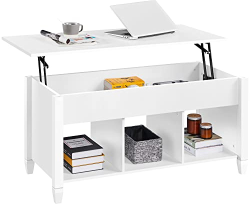 Yaheetech Mesa de Centro Elevable con Cajón Mesa de Café para Salón de Estilo Moderno con Patas de Madera Maciza 104,5 x 49,5 x (49-63) cm Blanco