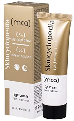 Skincyclopedia Crema de ojos con cafeína con Matrixyl, tratamiento de ojeras y ojos hinchados para hombres y mujeres, antienvejecimiento, antiarrugas, removedor de bolsas de ojos