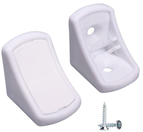 Confezione da 20 staffe per mensole bianche, 24 x 24 mm, giunti angolari per mobili, giunti angolari in plastica a 90 gradi, ad angolo retto, viti incluse (20, bianco)