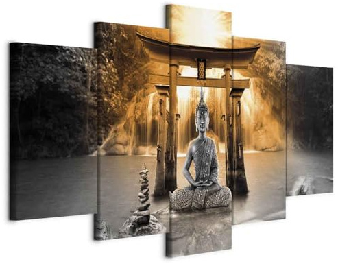 artgeist Acoustic Canvas Wall Art Orient 90x45 in - 5pcs Picture with Acoustic Foam Sound Print Artwork Room Acoustics Soundproofing Zen Spa Waterfall p-A-0033-b-o