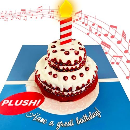 Birthday Cards with Plush Cake, Lights & Music Plays Rock Song “BIRTHDAY” – Happy Birthday Card Mom, Birthday Cards Women, Pop Up Cards, Pop Up Bday Cards