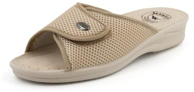 JOMIX Zapatillas Casa Mujer Verano Fabricadas en Italia Ajustables Pantuflas Mujer Abiertas Chanclas Anatómicas Mujer con Cuña, Beige, 37 EU