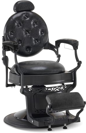 Barberpub Sedia da parrucchiere con poggiatesta, sedia da parrucchiere inclinabile e regolabile in altezza, girevole a 360°, stile retrò, vintage, 2940 (nero)