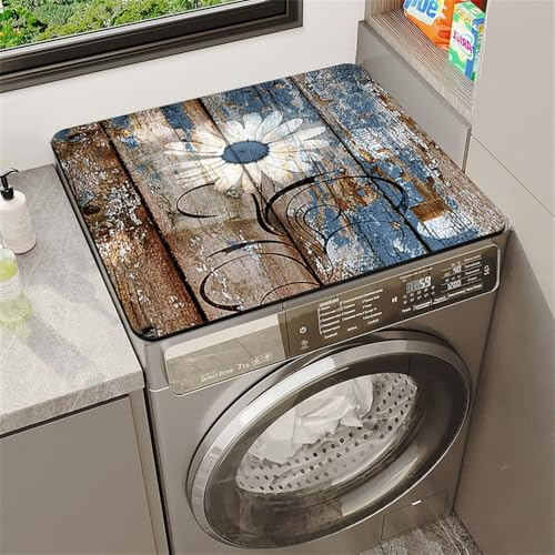 Highdi Housse de Protection pour Machine à Laver Top, Coussin de Machine à Laver Antidérapant Housse de Machine à Laver pour Machine à Laver Ou Sèche-Linge (Planche de Bois,60 * 60cm)