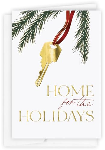 The Gallery Collection, 25 Count Card Pack, Business Christmas Cards with Foil Lined Envelopes (Golden Key and Conifer), For Realtors