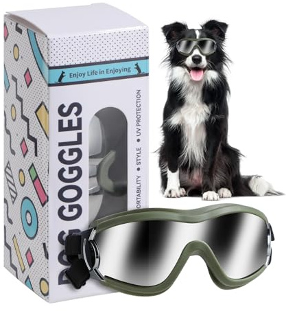 NVTED Dog Sunglasses Goggles, UV Wind Dust Fog Protection Pet Glasses Eye Wear Protection with Adjustable Strap for Medium or Large Dog (Green)