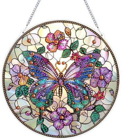 Zamety Diamond Painting Pendente, Farfalla Diamond Painting Adulti Ciondolo, Painting Diamond 5d Pendenti, Diamantini Crystal Art Pendente con Catena, per Porta, Finestre, Parete, Giardino Decorazioni