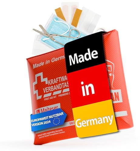 BigDean KFZ Verbandstasche 2025 superflach MADE IN GERMANY Verbandskasten nach aktueller Norm – Erste Hilfe Set Auto europaweit nutzbar – DIN 13164:2022 (StVO konform)