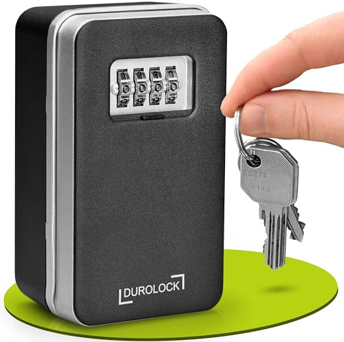 DUROLOCK Schlüsseltresor mit Zahlencode aussen (Wandmontage) - XXL Schlüsselbox mit Code für draußen - Schlüsselsafe mit Code - Schlüsselkasten mit Zahlencode für AirBnB, Büro & Familie