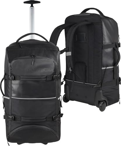normani Backpacker Reisetaschen-Rucksack mit Trolleyfunktion - Trolley mit Frontloader Funktion und vielen Taschen 60 Liter Farbe Schwarz Wasserdicht