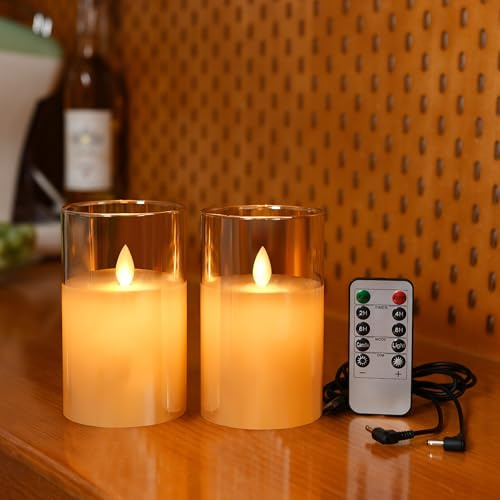 Lonkenn Bougies LED Rechargeable, Lot de 2, Bougies Sans Flamme avec Télécommande et Minuterie, Bougie Electroniques en Verre Marron, pour Mariage, Anniversaire, Décoration D'intérieur, 15cm