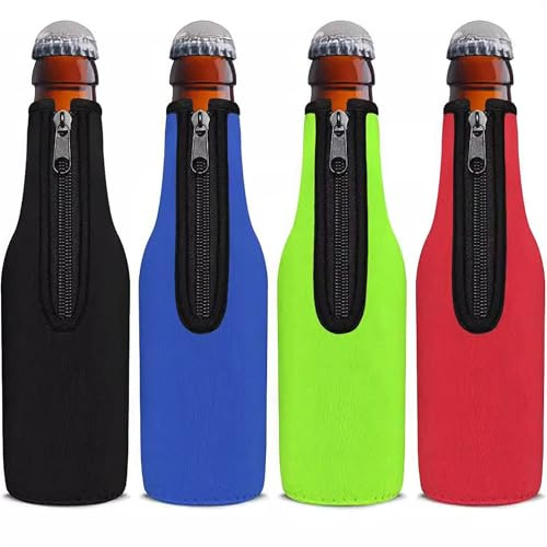 4 Pièces Rafraîchisseur de Bouteille de Bière, Compatible de 330 ML, Étui De Transport Pliable Isolé À Fermeture Éclair, pour Conserver Bière L' Fraîche