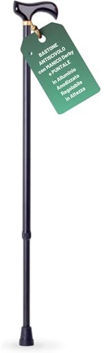 REMEDIA ONE - Bastone per Anziani in Alluminio Anodizzato con Impugnatura Derby in Legno, Bastone da Passeggio Regolabile H. 79-102 cm – Nero