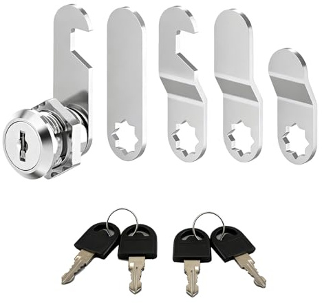 Cerradura Buzon Universal, Cerradura de buzón de 16 mm con 4 llaves, Cerraduras de Palanca para Buzones, Incluye 5 placas de bloqueo diferentes, para Armarios y Protección de Objetos Aliosos