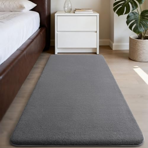 Homaxy Modern Rugs Runner Non-Slip Bedroom Carpet, 60x100 cm, Dark Grey | Extra Soft Machine Washable, Non-Shedding Area Rugs, Thick Memory Foam Backing, Home Decor for Bedside, Kitchen, Entrance
