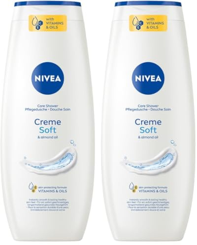NIVEA Gel de ducha Crema Soft (500 ml), delicado gel de ducha perfumado con espuma aterciopelada, crema de ducha sedosa con valioso aceite de almendras (Paquete de 2)