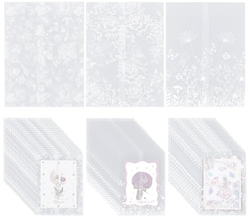 AHANDMAKER 75 Pack 3 Styles Pre-Folded Vellum Jackets for 5x7 Invitations Translucent Wedding Invitations Wraps Pre-Folded Vellum Paper Floral Envelopes for Wedding Bridal Shower Birthday