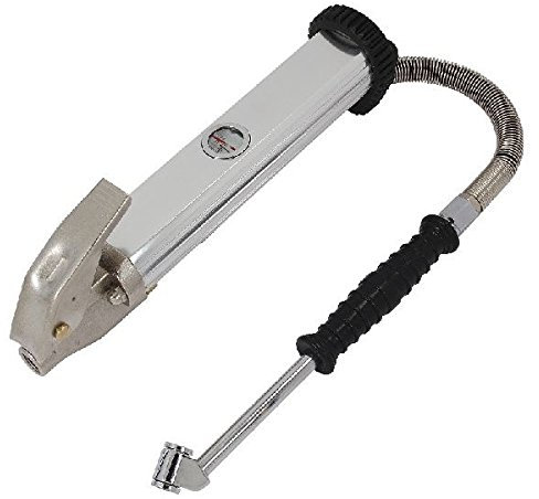 Air Tyre Inflator with Gauge (Forecourt Type) - Heavy Duty Aluminium Body, Dual Calibrated PSI & Bar, 350mm Rubber Hose with Steel Protection Sleeve, 0-140 PSI / 0-9.5 Bar Range