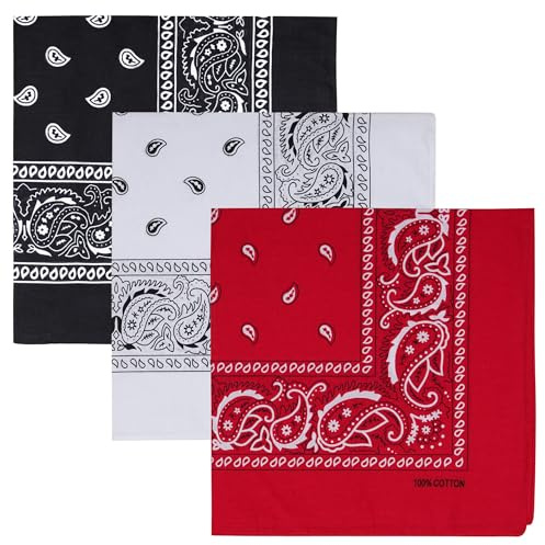 Raylarnia 100% Cotton Bandanas for Men Women, 22 Multi-Color Scarf 3 PCS