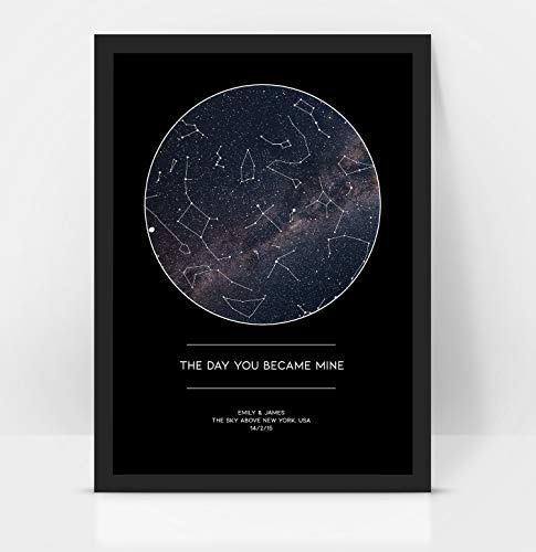 forefrontdesigns Personalised Star Map - Customised, The Night We Met, Stars on the Day You Were Born, Constellation Gifts, Name a Star Gift, Where We First Met - Unique Valentine’s Gift