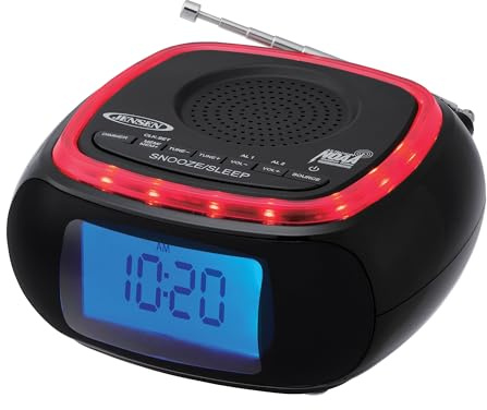 Jensen JEP-725 Digital AM/FM Weather Band Alarm Clock Radio with NOAA Weather Alert and Top Mounted Red LED Alert Indicator Ring