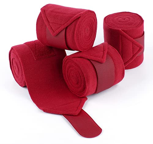 Y.J TAILS Horse Polo Wraps 2.5m Soft Fleece Polo Wraps Equestrian Leg Bandage Wrap Set of 4 Packs (Red - 2.5m)