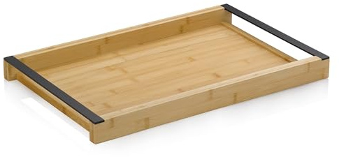 kela Bambus Serviertablett groß 54 x 34,5 x 4,5 cm KIRIL, Holztablett rechteckig mit Metallgriffe, rutschfest
