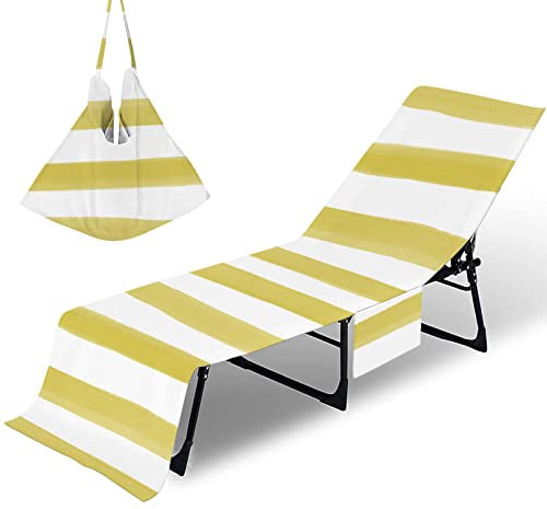 FANSU Schonbezug Für Gartenliege Frottee Liegenauflage Liegestuhl Handtuch mit Taschen, Streifen Graffiti Strandliegenauflage Weich Strandtuch für Reisen Schwimmen (75x210cm,Gelb)