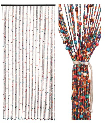 Ezcasch 38 Strands Beaded Curtain Bamboo Curtain for Doorways Multi-Scenario Application Purely Handmade Beaded Curtains as Insect Screen for Bedroom or Balcony 35.4 x 78.7, Rainbow