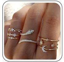 Cybche Boho Apilable Anillos De Cristal Conjunto De Cristal Estrella Luna Dedo Anillos De Oro Nudillo Anillos Vintage Midi Dedo Apilable Cz Serpiente Dedo Anillos Brillantes Anillos De Diamantes