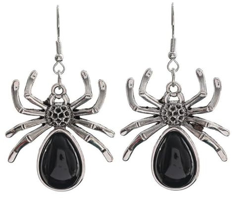 FFWTPY Ohrringe Spinne Gothic Anhänger Übertrieben Punk Zirkon Ohrstecker Halloween Schmuck Cosplay Kostüm Party Geschenke für Frauen Und Mädchen (Schwarz)