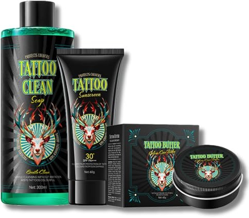 Tattoo Aftercare Skincare Set - Tattoo Care Gift Set - Skin Care Sets & Kits with Tattoo Balm,Tattoo Soap,Tattoo Sunscreen - Tattoo Aftercare Balm for Color Enhancement,Hydrating,Nourishing