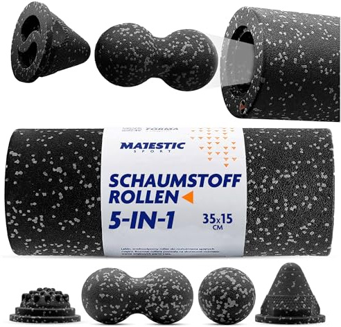 Majestic Sport Tenso Oculto, Faszienrollen 5-teilig Set für die Selbstmassage, Faszienrolle 35 x 15 cm, Duoball, Lacrosse, Triggerpunkt-Massagegerät, Triggerpunkt Drücker, Faszien-Tools.