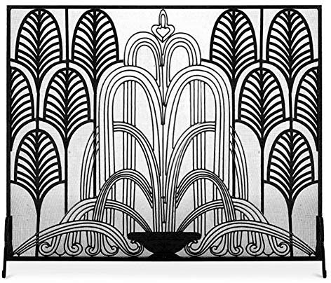 Fireplace Screen Guard,Pare-étincelles de cheminée Noir, Pare-étincelles en Fer forgé avec Grille à Mailles Fines, Pare-feu pour cheminée et poêle, clôture Plate autoportante, 92 cm x 81 cm