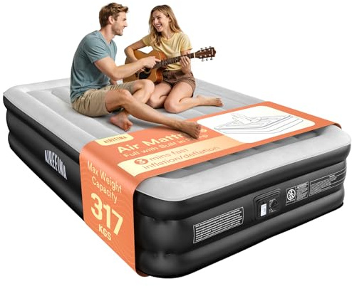 Airefina Inflatable Air Mattress, Double Airbed with Built-in Electric Pump, Blow Up Mattress In 3 Mins Fast Inflation, Portable Air Bed for Home Camping, 190x137x46cm