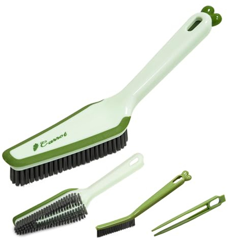 Bathroom Cleaner Shower Cleaning Brush, Floor Scrubbing Carpet Hard Bristle Brushes with Handle Crevice Brush Clip Rubber Scraper Supplies for Bathtub Toilet Sink Tile (Green)